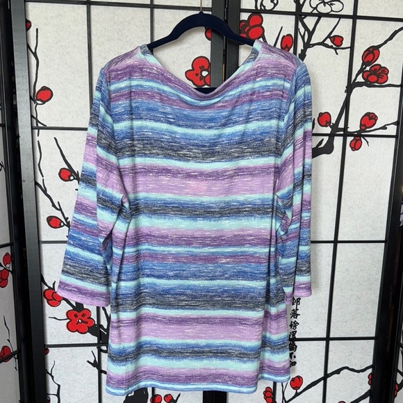 1X Plus Womens Multicolor Gemstones Striped Womens Blouse Top - Picture 5 of 6